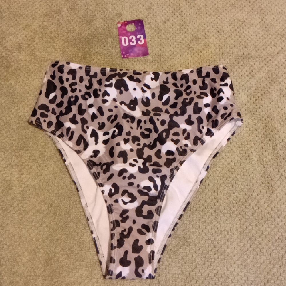 High-Waist Leopard Print Bikini Bottom - Taupe and Black